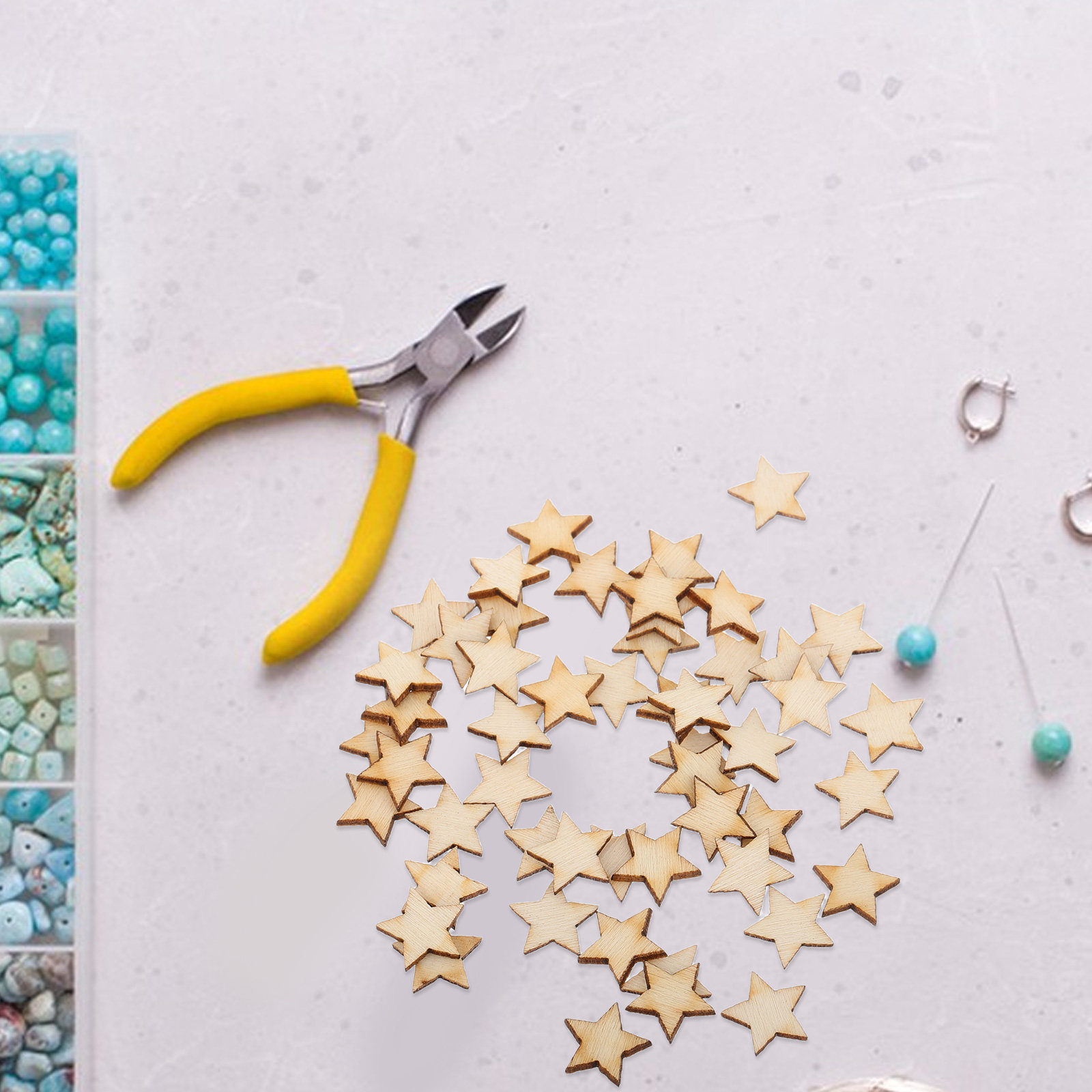 Christmas Craft Embellishment - 50Pcs Mini Wooden Star Cutouts Unfinished