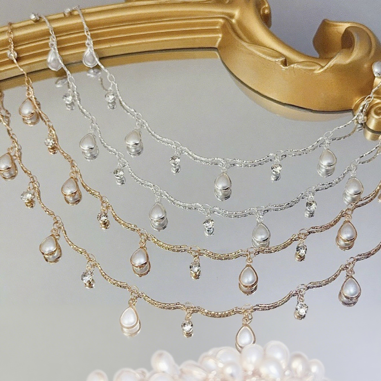 Pearl Trim Chain - 0.5/1/2M Exquisite Curved Stick Pendant With