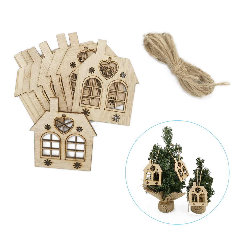 Christmas Craft Embellishment - 10pcs Wooden Hollow House Cutout Slices