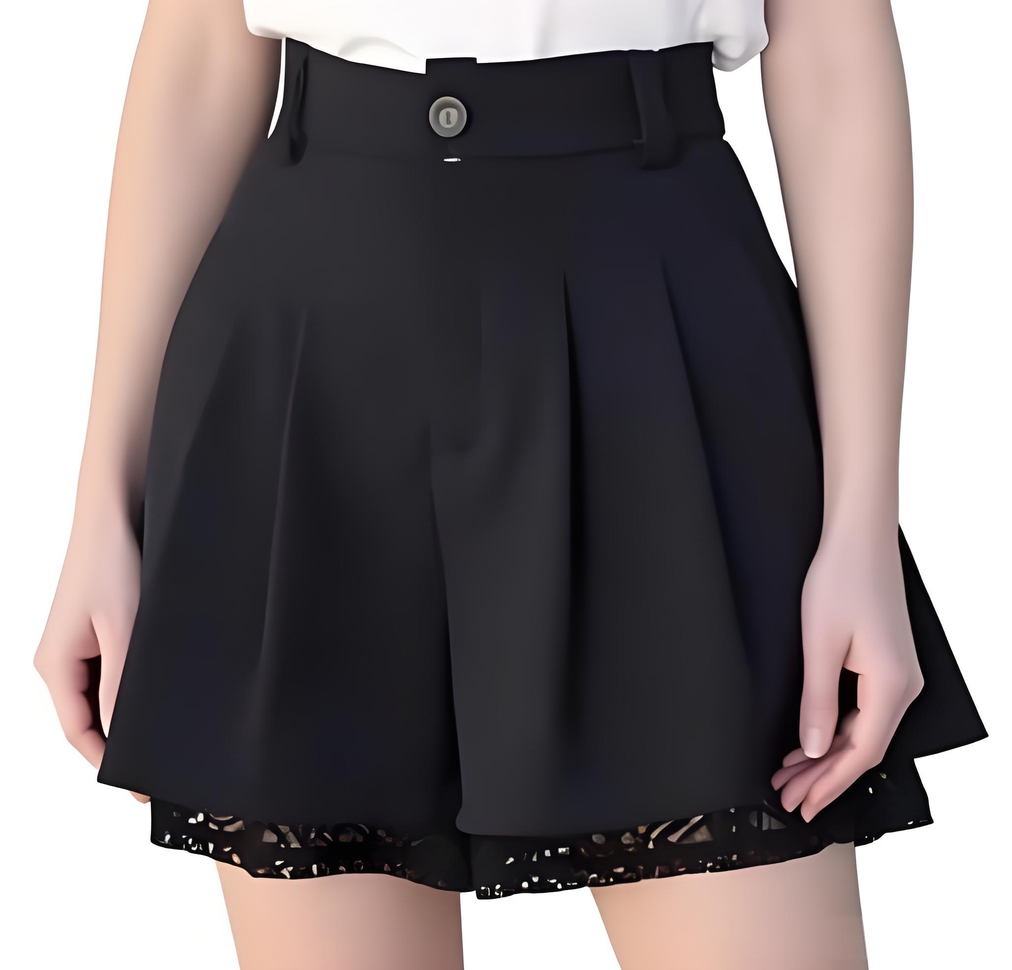 Elastic Lace Trim - Women Casual High Waist Tailored Trousers