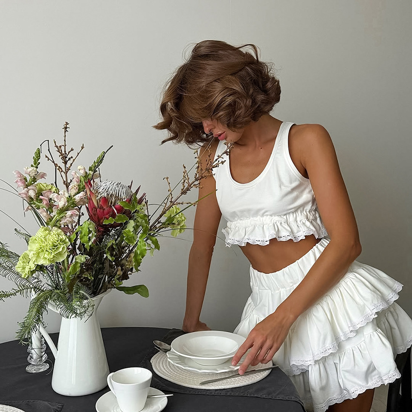 Summer Two Piece Skirt Set 202 - Elastic Lace Trim のレビューと価格
