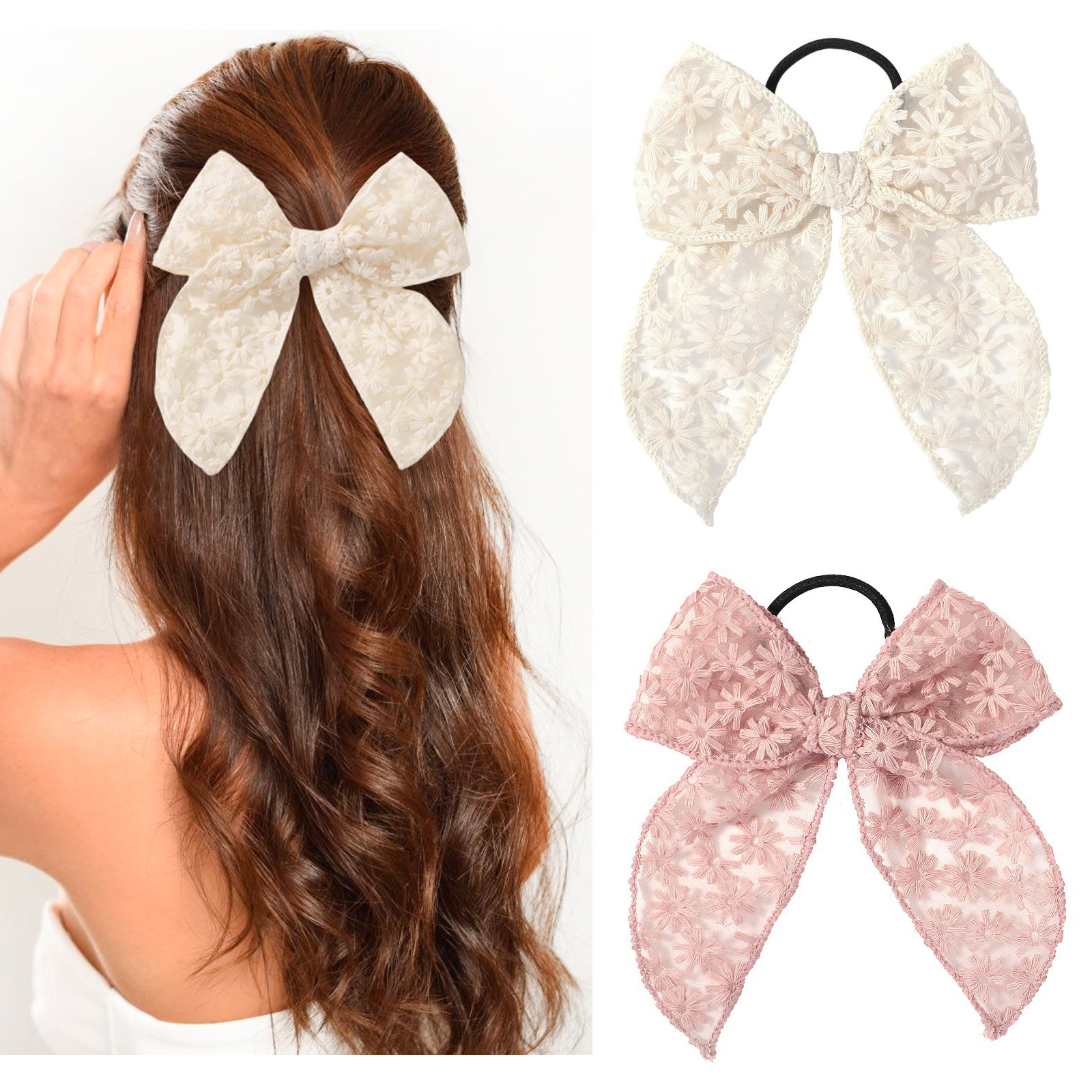 Elegant Lace Bow Hair Tie for  - Elastic Lace Trim のレビューと価格