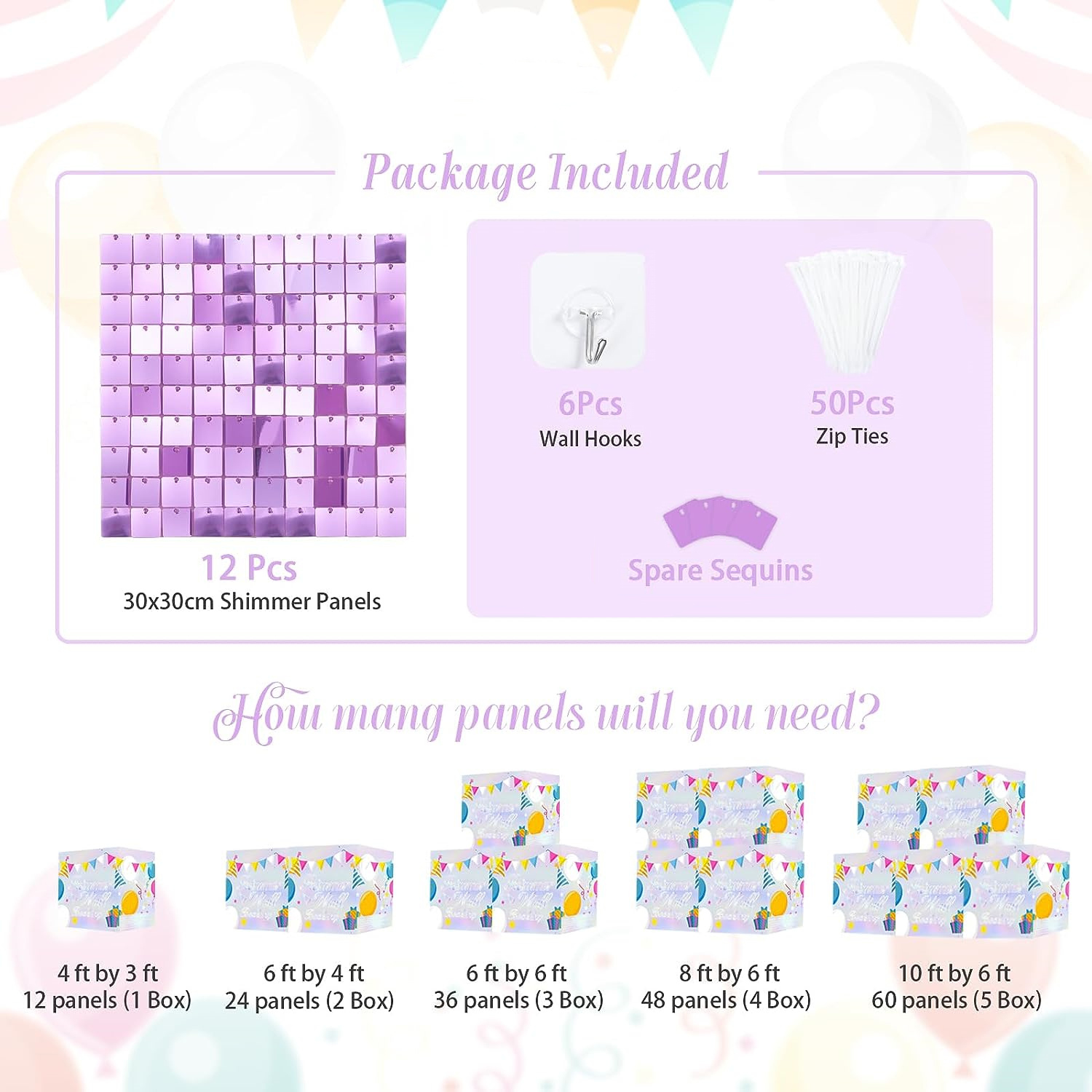 12PCS/Set Light Purple Shimmer - Sequin Fabric Panel のレビューと価格