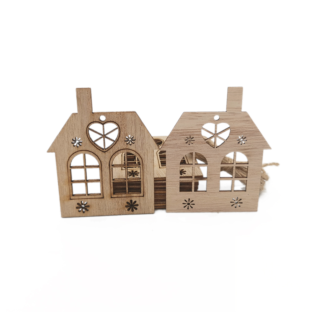 10pcs Wooden Hollow House Cuto - Christmas Craft Embellishment のレビューと価格