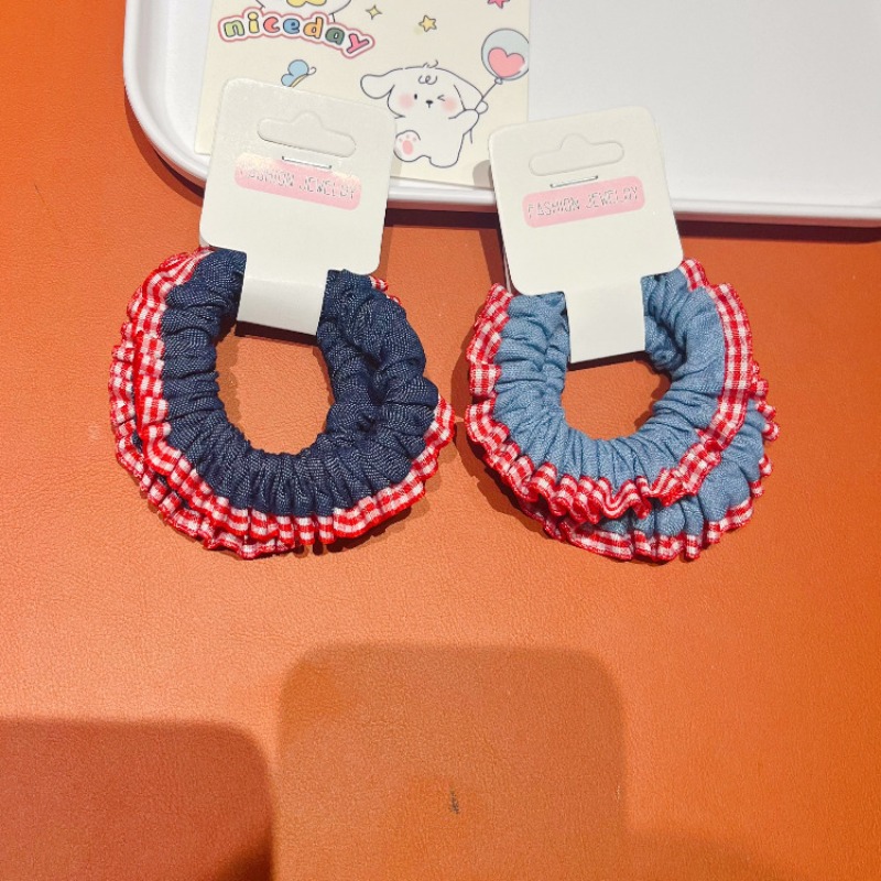 Lace Trim Denim Hair Ties Red  - Elastic Lace Trim のレビューと価格