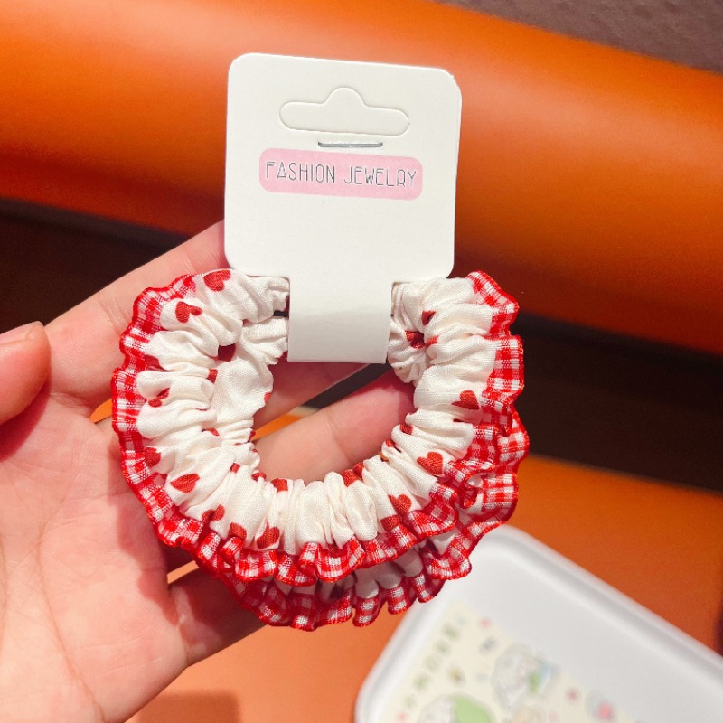 Lace Trim Denim Hair Ties Red  - Elastic Lace Trim のレビューと価格