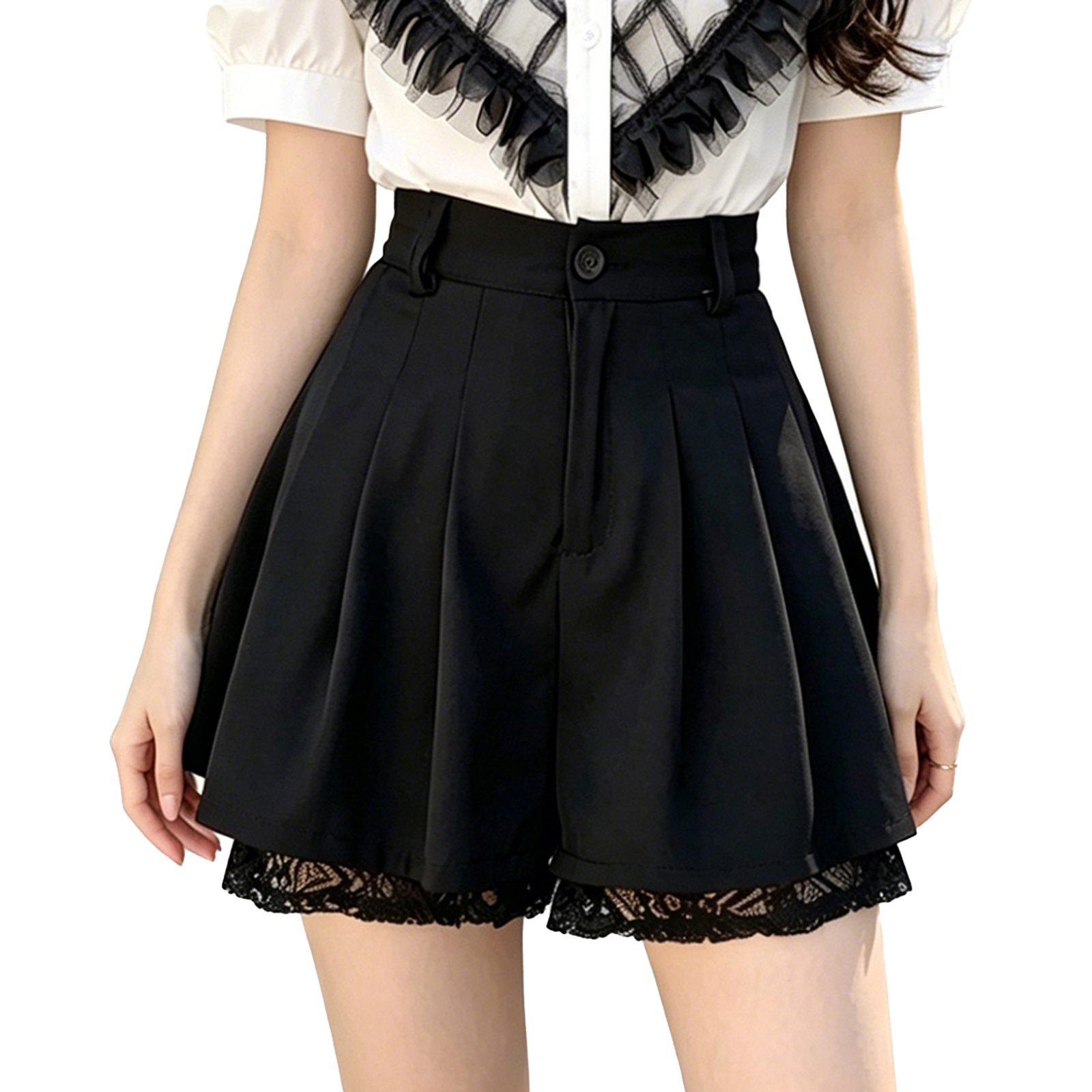 Women Casual High Waist Tailor - Elastic Lace Trim のレビューと価格