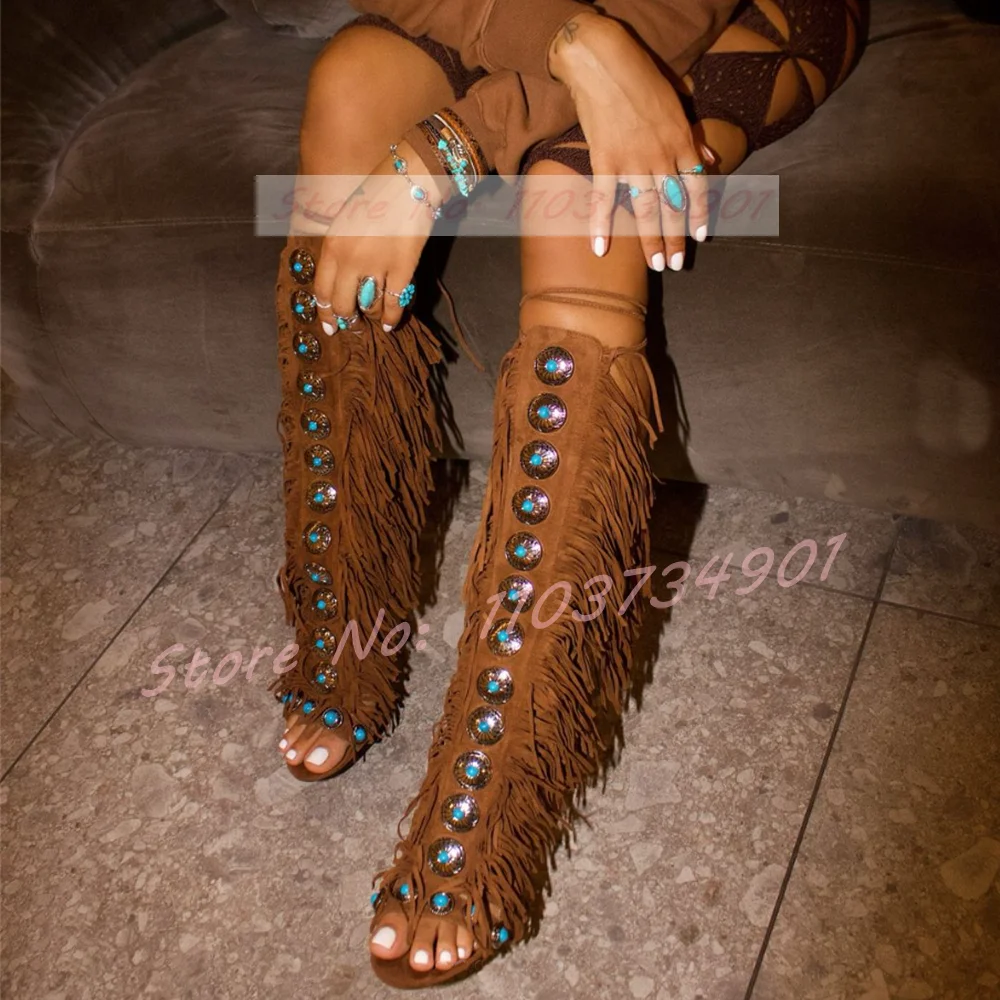 Tassels Open Toe Gems Knee Hig - Tassel Fringe Trim のレビューと価格