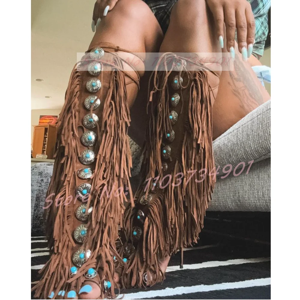 Tassels Open Toe Gems Knee Hig - Tassel Fringe Trim のレビューと価格