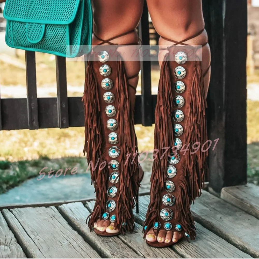 Tassels Open Toe Gems Knee Hig - Tassel Fringe Trim のレビューと価格