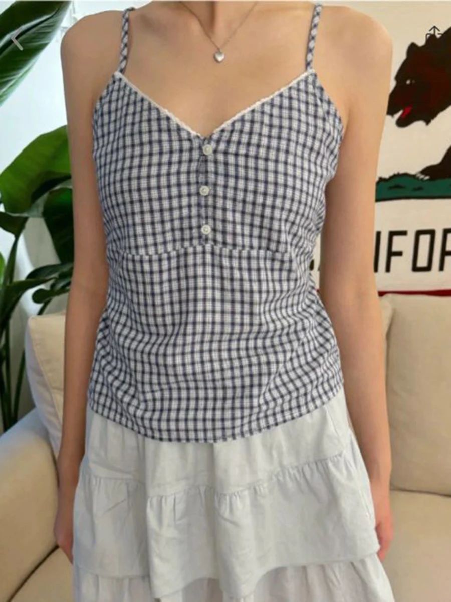 Navy Plaid Tank Shorts 2 Piece - Elastic Lace Trim のレビューと価格