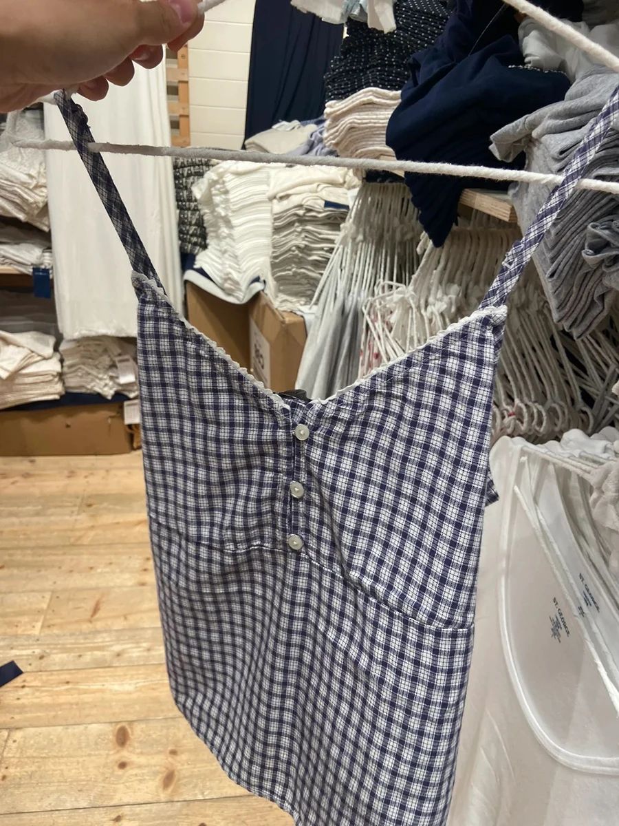 Navy Plaid Tank Shorts 2 Piece - Elastic Lace Trim のレビューと価格