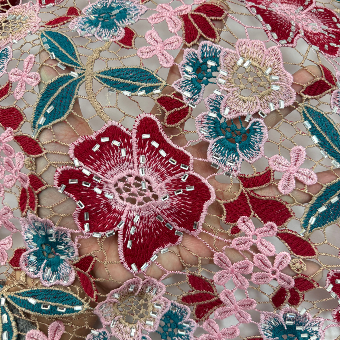 Elegant Guipure Cord Lace Fabr - Sew On Rhinestone のレビューと価格