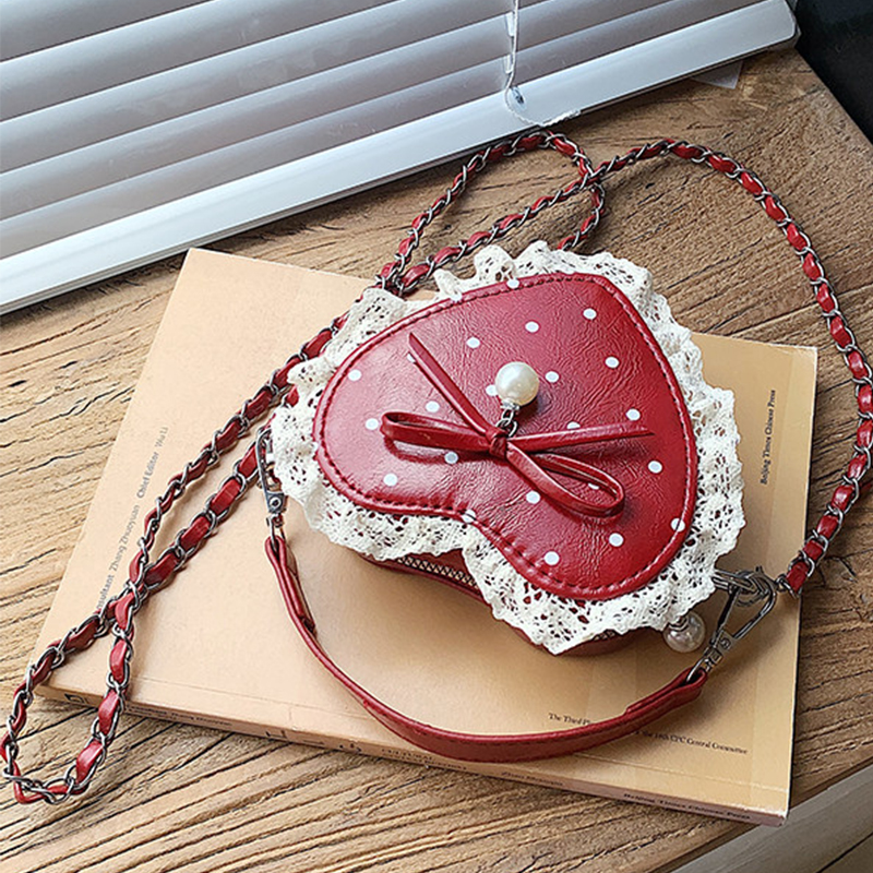 Red Heart Shaped Crossbody Bag - Pearl Trim Chain のレビューと価格