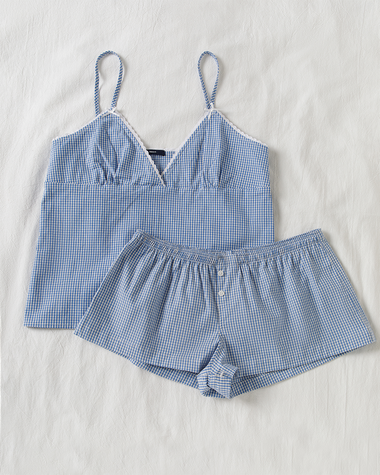 Blue Plaid Shorts 2 Piece Set  - Elastic Lace Trim のレビューと価格