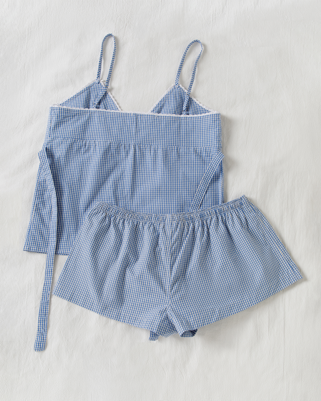 Blue Plaid Shorts 2 Piece Set  - Elastic Lace Trim のレビューと価格