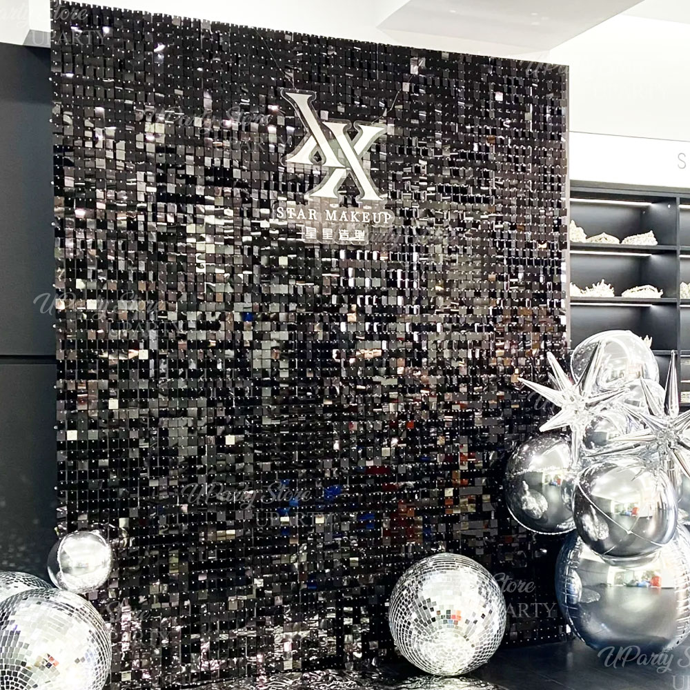 Black Shimmer Wall Backdrop 12 - Sequin Fabric Panel のレビューと価格