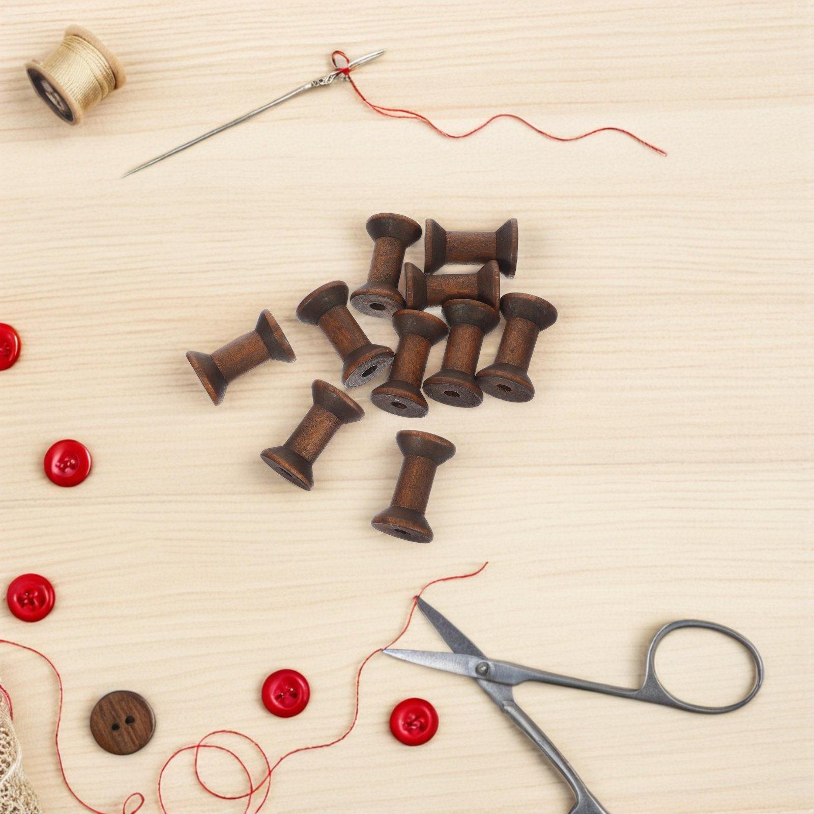 10Pcs Vintage Wood Thread Spoo - Embroidery Craft のレビューと価格