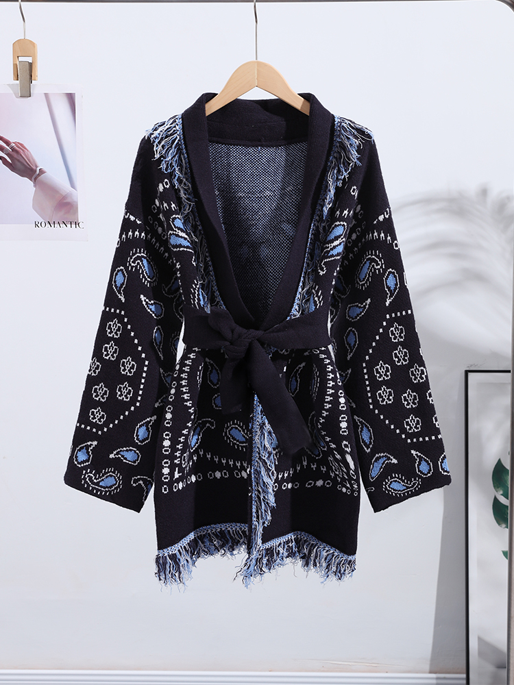 Elegant Print Tassel Cardigan  - Tassel Fringe Trim のレビューと価格