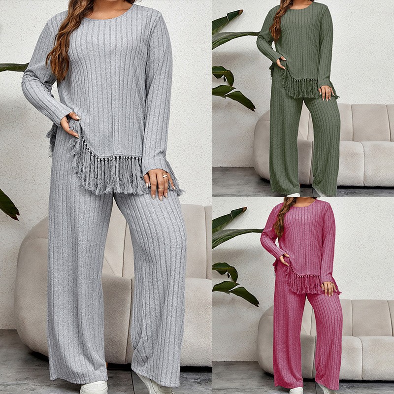 Women's 2-piece Set Casual Pan - Tassel Fringe Trim のレビューと価格