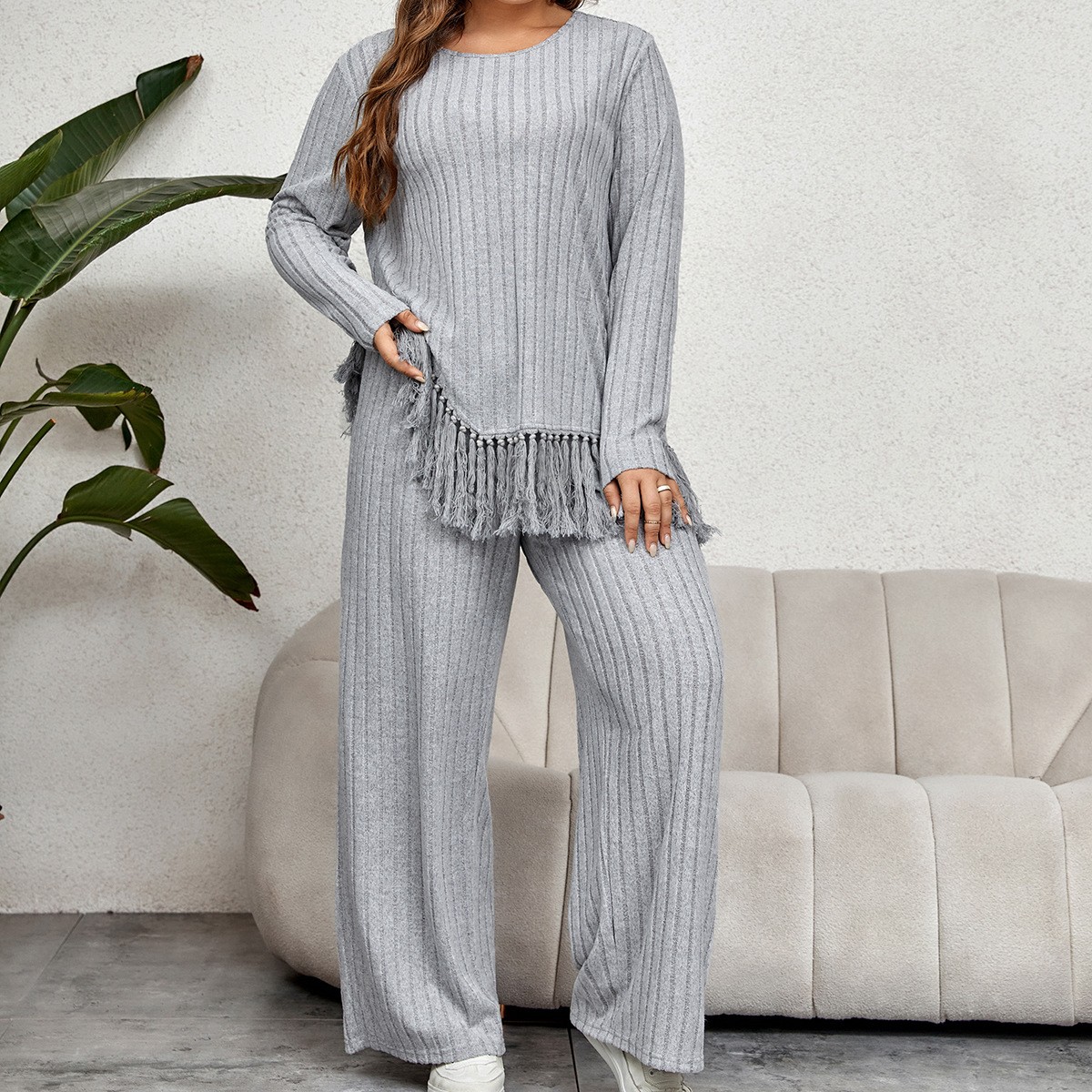 Women's 2-piece Set Casual Pan - Tassel Fringe Trim のレビューと価格