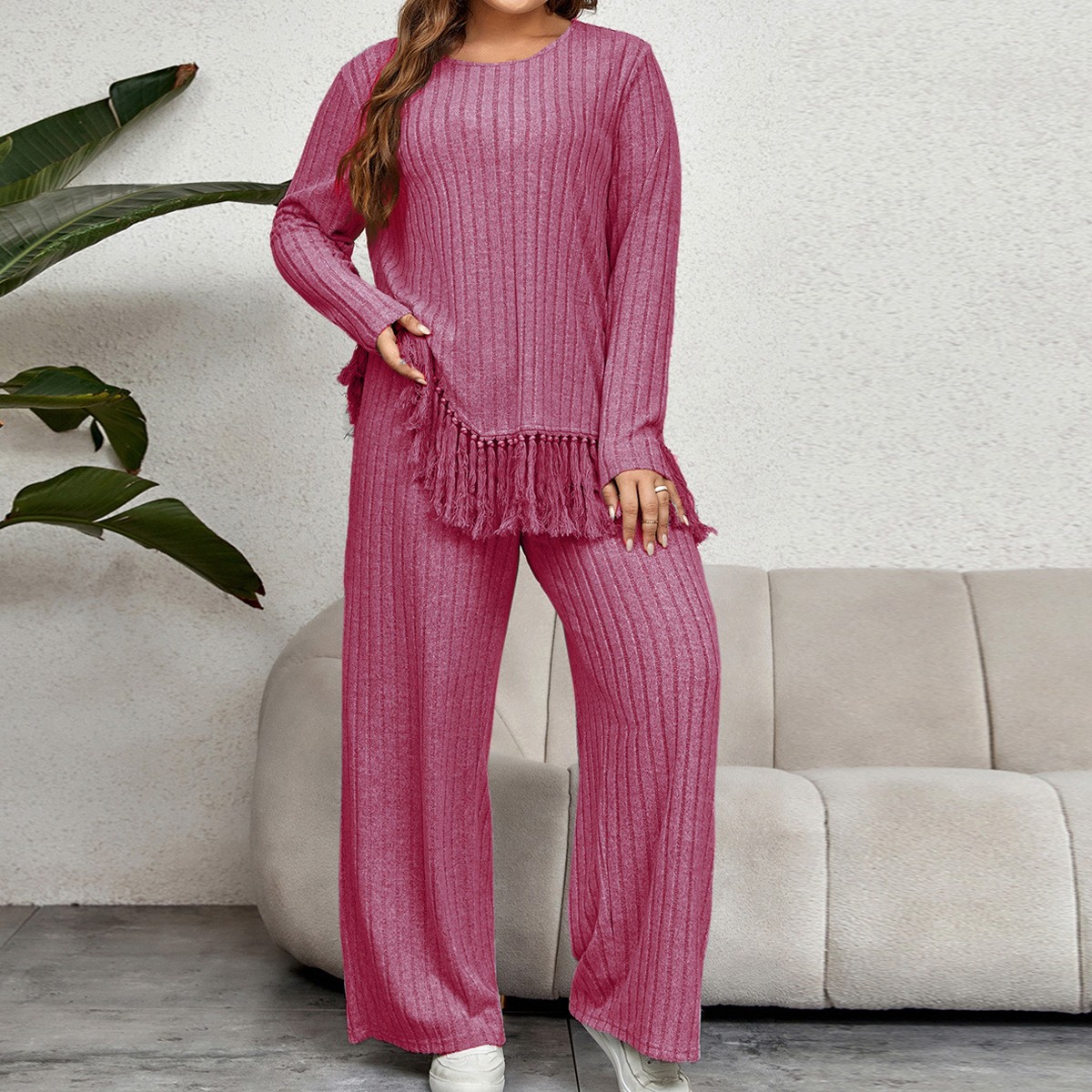 Women's 2-piece Set Casual Pan - Tassel Fringe Trim のレビューと価格
