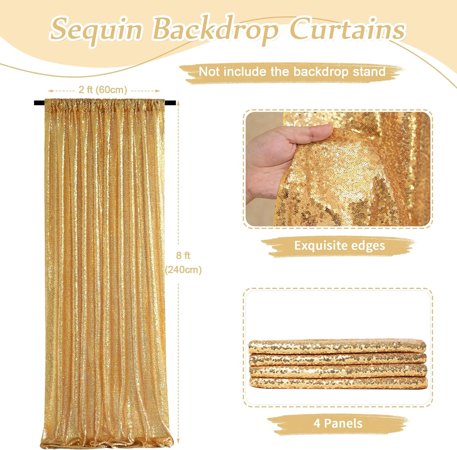 2×8FT-4PCS Gold Sequin Backdro - Sequin Fabric Panel のレビューと価格