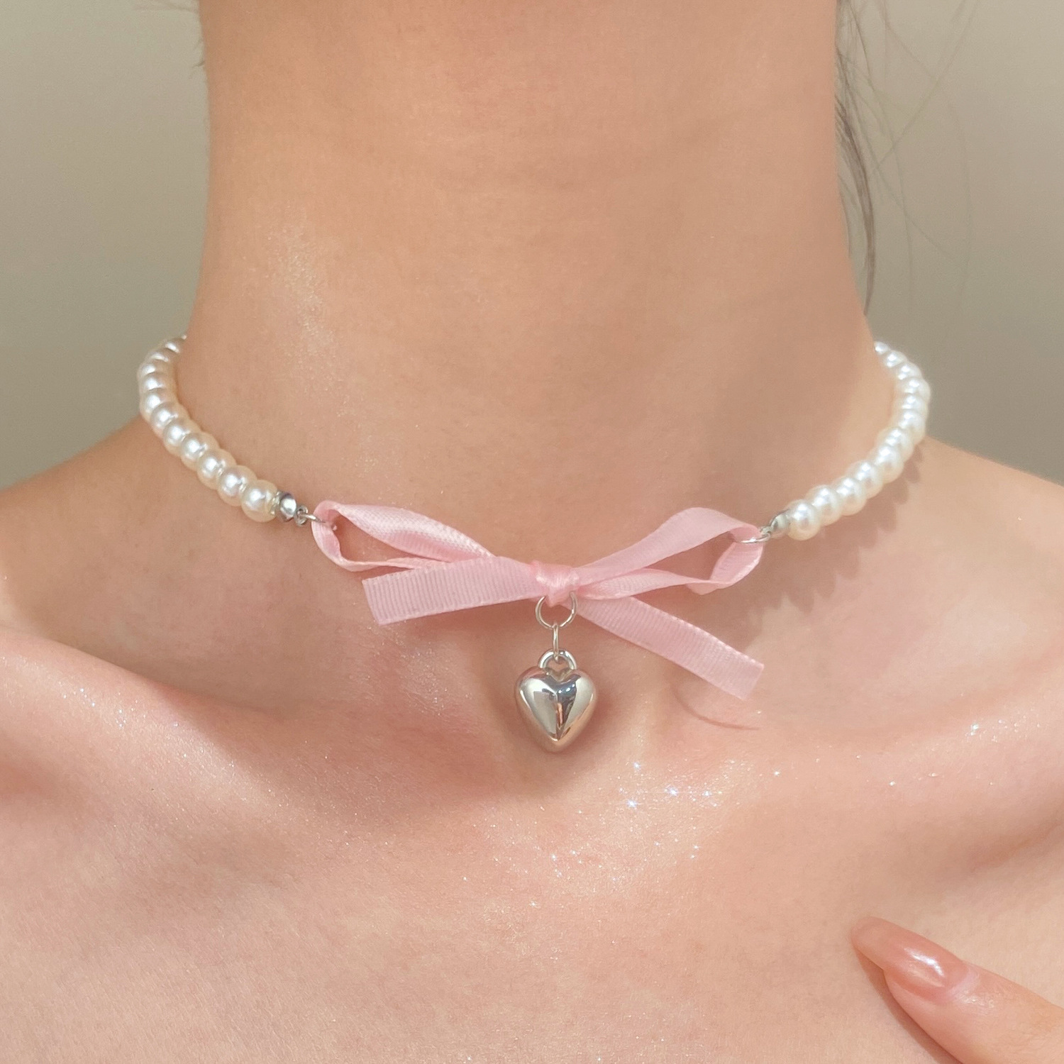 French Romantic Pink Bowknot H - Pearl Trim Chain のレビューと価格