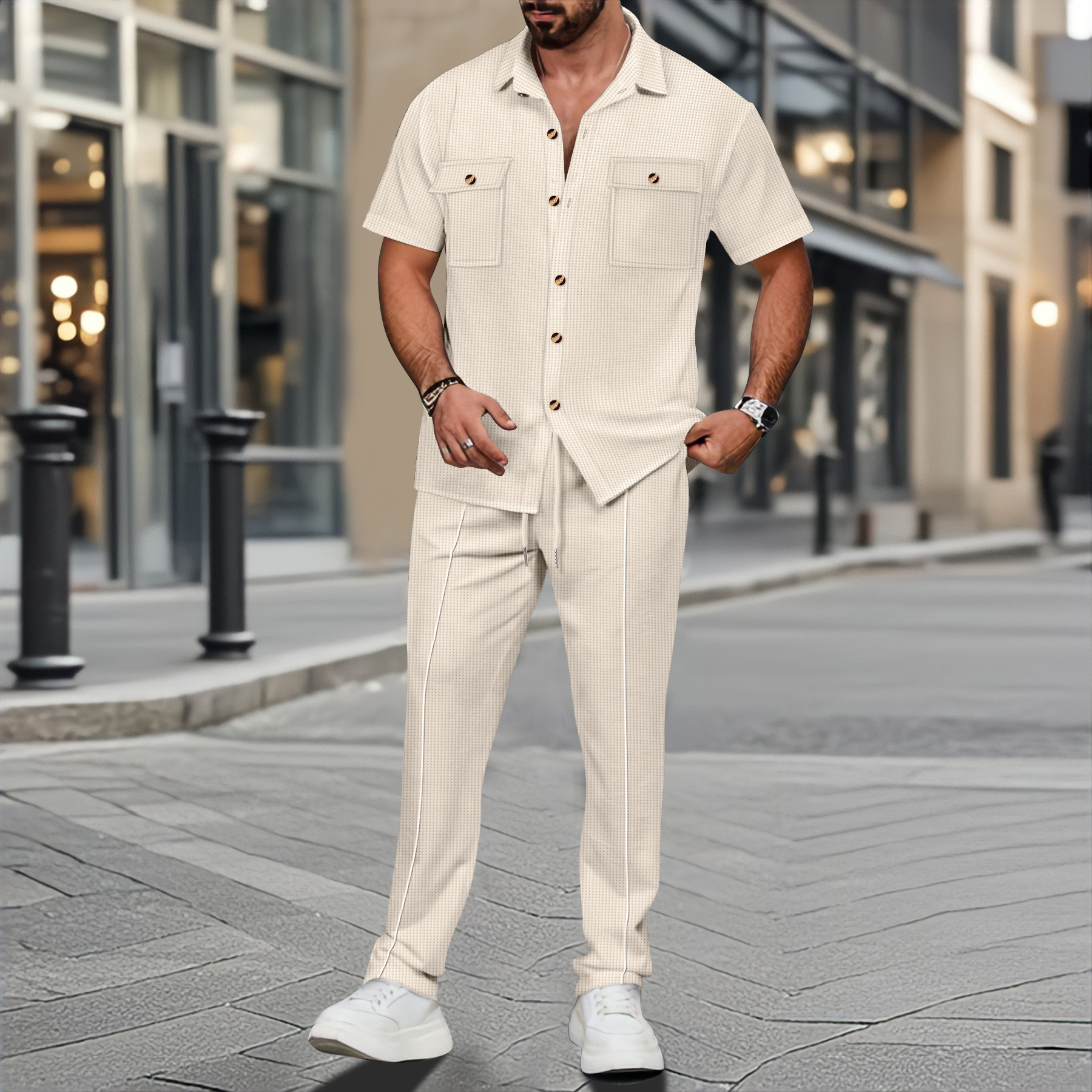 Men Summer Solid Color Lapel B - Embellish Knit のレビューと価格