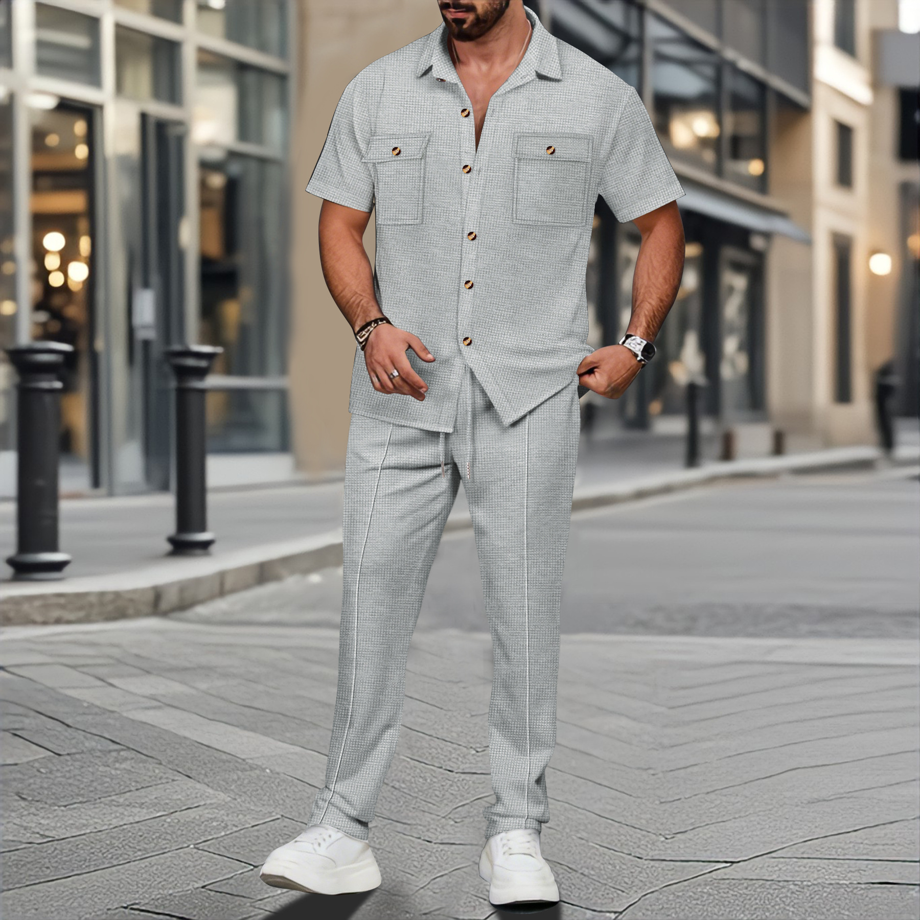Men Summer Solid Color Lapel B - Embellish Knit のレビューと価格