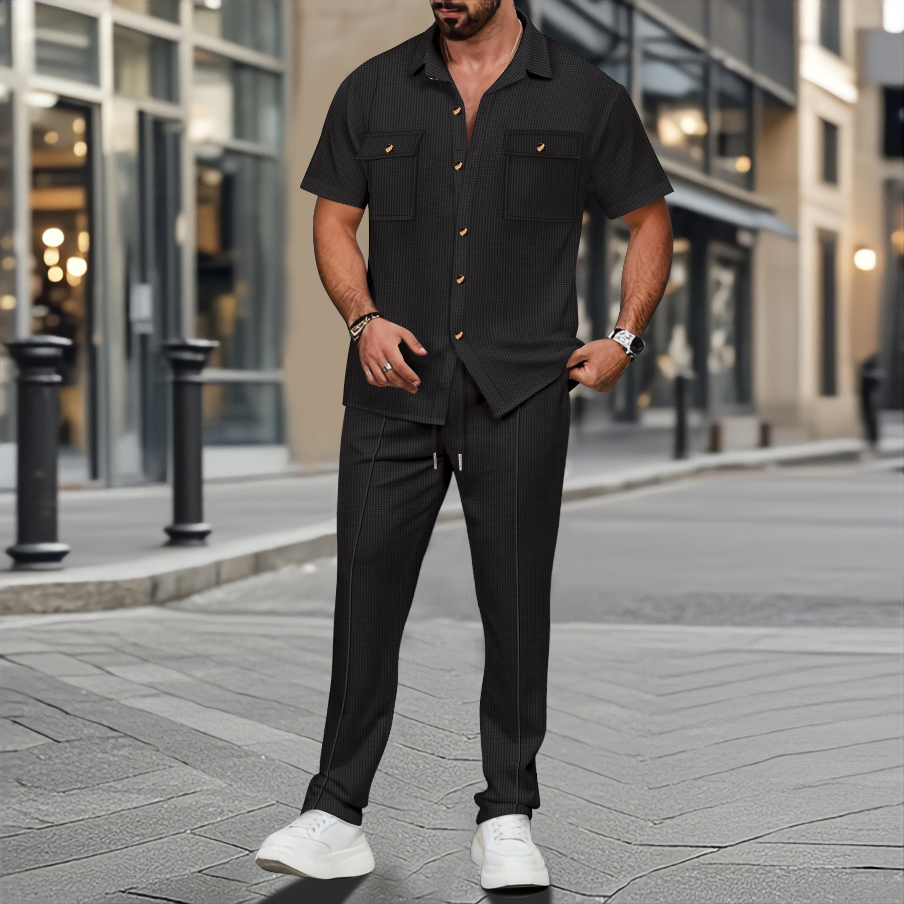 Men Summer Solid Color Lapel B - Embellish Knit のレビューと価格